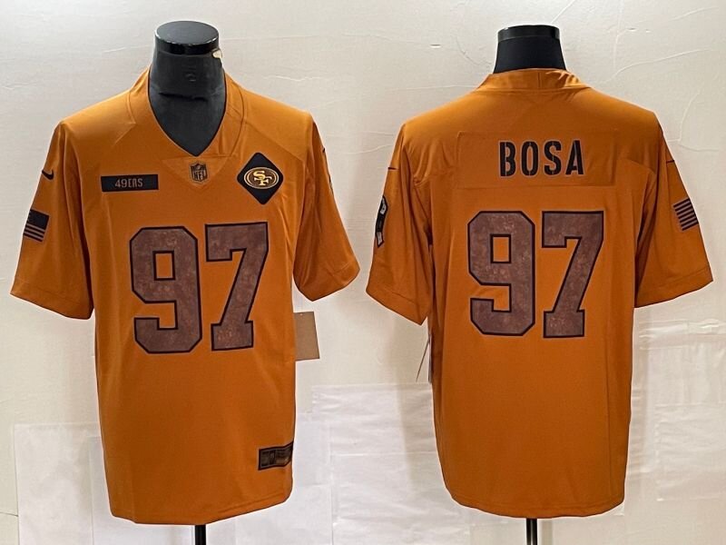 Men Custom San Francisco 49ers #97 Bosa brown Nike 2023 Salute To Service Limited NFL Jersey->customized nfl jersey->Custom Jersey